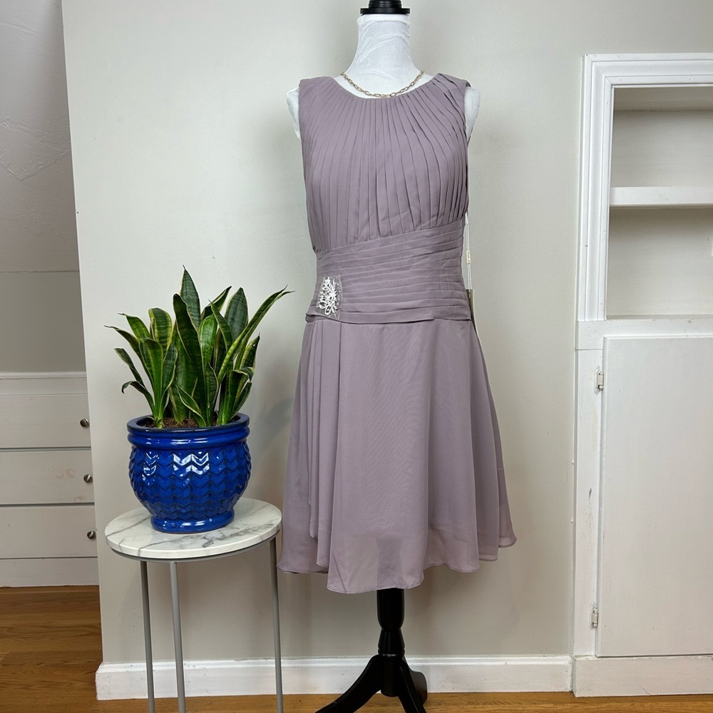 NWT Dusty Mauve Taupe Chiffon Party Dress Formal Special Occasion Wedding Prom